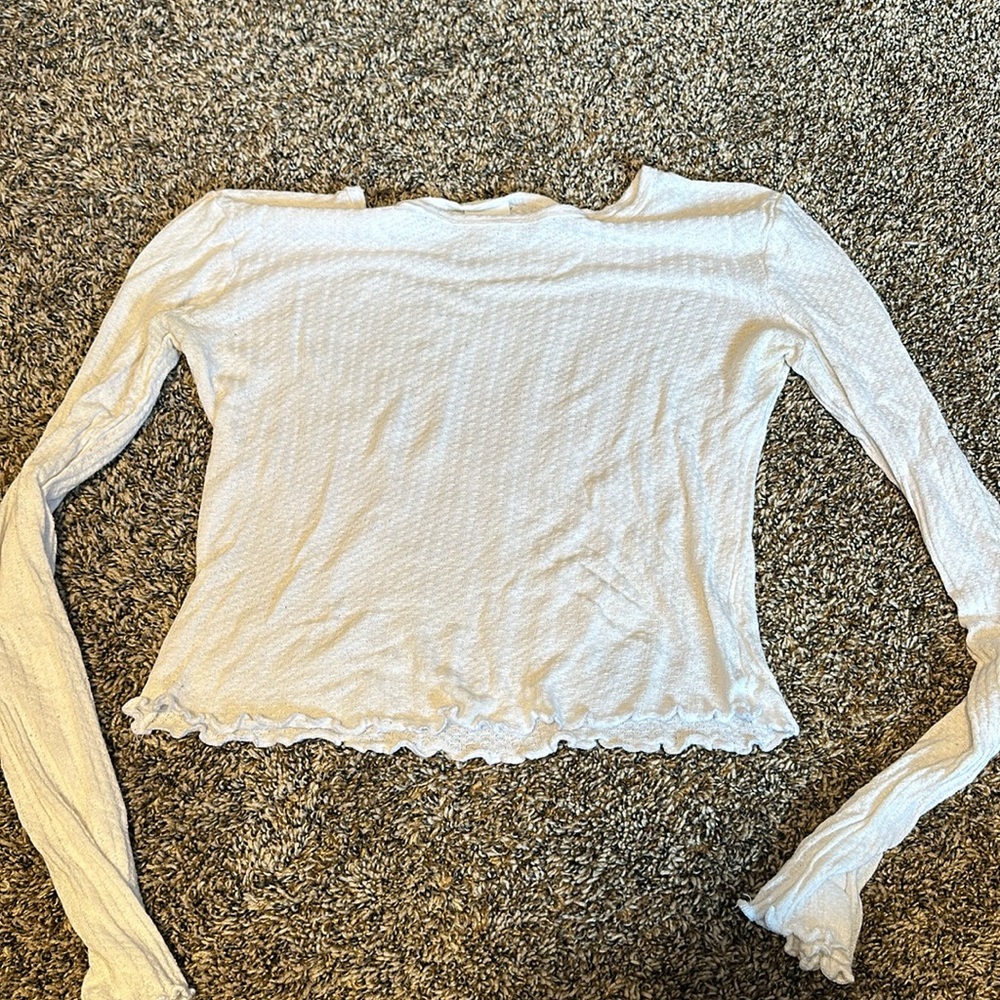 Black and White Women’s Cropped Long Sleeve Top with Ruffles - Picture 4 of 5